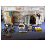 BOX LOT: KITCHEN ITEMS - VINTAGE ALUMINUM COFFEE