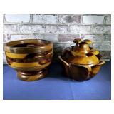 (2) DECORATIVE WOODEN BOWLS - 1 WITH LID