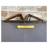 PAIR OF VINTAGE WOOD & METAL SWINGING WALL HOOKS