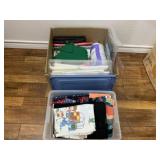 BOX LOT: ASSORTED FABRIC, FABRIC RULER & QUILT