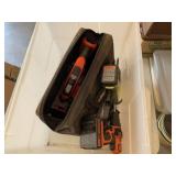 TOTE WITH 3 BATTERY OPERATED TOOLS - RYOBI &