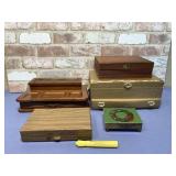 (5 PCS) 4 JEWELRY BOXES & 1 WOODEN CIGAR BOX