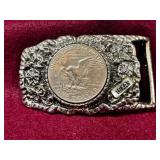 SILVER DOLLAR BELT BUCKLE