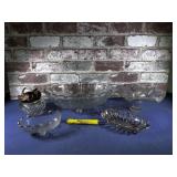 (4 PCS) VINTAGE GLASS - FOOTED BOWL, RUFFLE EDGE