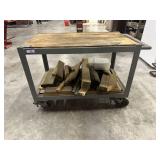 METAL ROLLING SHOP CART WITH WOOD TOP