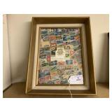 FRAMED COLLAGE OF ASST. VNTG  US POSTAGE STAMPS