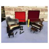2 PC VNTG WOODEN GRAND PIANO MUSIC BOXES