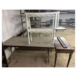 GROUP LOT 3 ITEMS: FOLDING TABLE, PLASTIC SHELVING