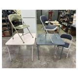 GROUPING: CARD TABLE, 3 FOLDING CHAIRS & STOOL