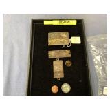 GROUPING OF VINTAGE ITEMS: PRODUCT TINS, LAPEL PIN