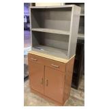 2 PC METAL SHOP 2-TIER SHELF & CABINET W/ WOOD TOP