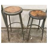 (2X) VINTAGE INDUSTRIAL METAL SHOP STOOL