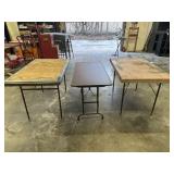 3 PCS: FOLDING TABLES, 2 WITH WOOD TOPS & ONE