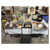 MPC RECORD PLAYER & BOX OF RECORDS