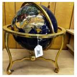 TABLETOP GEMSTONE GLOBE WITH BRASS STAND