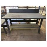 METAL INDUSTRIAL SHOP TABLE WITH LOWER SHELF