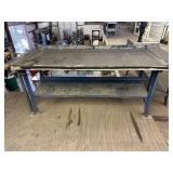 METAL INDUSTRIAL SHOP TABLE WITH LOWER SHELF