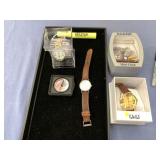 VINTAGE GROUPING: WATCHES, MINI CLOCK & MORE: