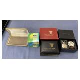 GROUPING OF VINTAGE WATCHES & EMPTYJEWELRY BOXES: