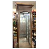 VINTAGE WOOD AND GLASS TABLE OR COUNTERTOP