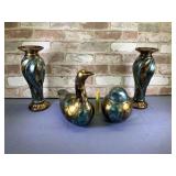 BOX LOT: 4 PCS CERAMIC BLUE & BROWN SWIRL