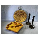 BOX LOT: 4 PCS WOOD Dï¿½COR - 2 TRAYS, 2 CANDLE