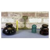 BOX LOT: 3 INSULATORS - 2 PORCELAIN, 1 GLASS,
