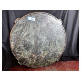 MARBLE TABLE TOP WITH METAL EDGING;  24'D