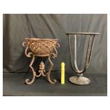 (2 PCS) CAST IRON VASE BASE (MISSING VASE) &
