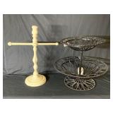 (2 PCS) METAL 2 TIER FRUIT BOWLS & CAST IRON