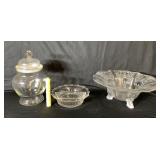 BOX LOT: CLEAR GLASSWARE - COVERED JAR,