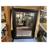 LARGE FRAMED BEVELED WALL MIRROR;  34' X 45'
