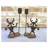 PAIR OF VINTAGE HAND-CRAFTED METAL CANDLEHOLDERS;