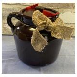 SMALL BROWN POTTERY PITCHER WITH LID