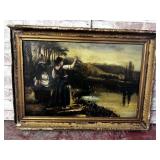 ANTIQUE FRENCH SCENE, PAINTED ON CANVAS, 'HAILING