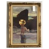 BEAUTIFUL GILT FRAMED PAINTING OF WOMAN ON BEACH