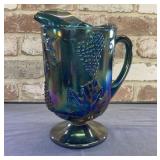 VINTAGE BLUE CARNIVAL GLASS PITCHER; INDIANA