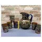 (7 PCS) FENTON CARNIVAL GLASS ENAMELED PITCHER