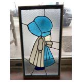 FRAMED SUN BONNET SUE STAIN GLASS ART; 12' X 22'