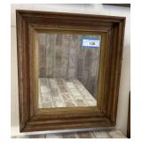 WOOD FRAMED MIRROR; 15.5' X 17.5'
