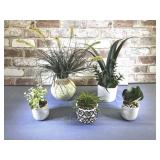 (4 PCS) FAUX PLANTS IN CERAMIC PLANTERS