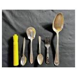(5 PCS) VINTAGE SILVER PLATED FORK & SPOONS -