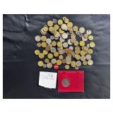 ASSORTED FOREIGN & AMERICAN COINS, TOKENS &