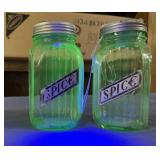 (2X) VINTAGE VASELINE GLASS SPICE JARS