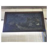 LARGE FARMHOUSE FRAMED OIL PAINTING