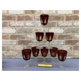 (8 PCS) RUBY RED WATER GOBLET  - DURAND GOTHIC