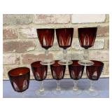 (8 PCS) RUBY RED SHERRY GLASS - DURAND GOTHIC