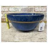 VINTAGE 11' BLUE GLAZED POTTERY BOWL