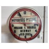 VINTAGE LIGHTED ADVERTISING WALL CLOCK; MOTORISTS