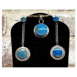 (3 PCS) EARRING & PENDANT SET - SILVER & BLUE